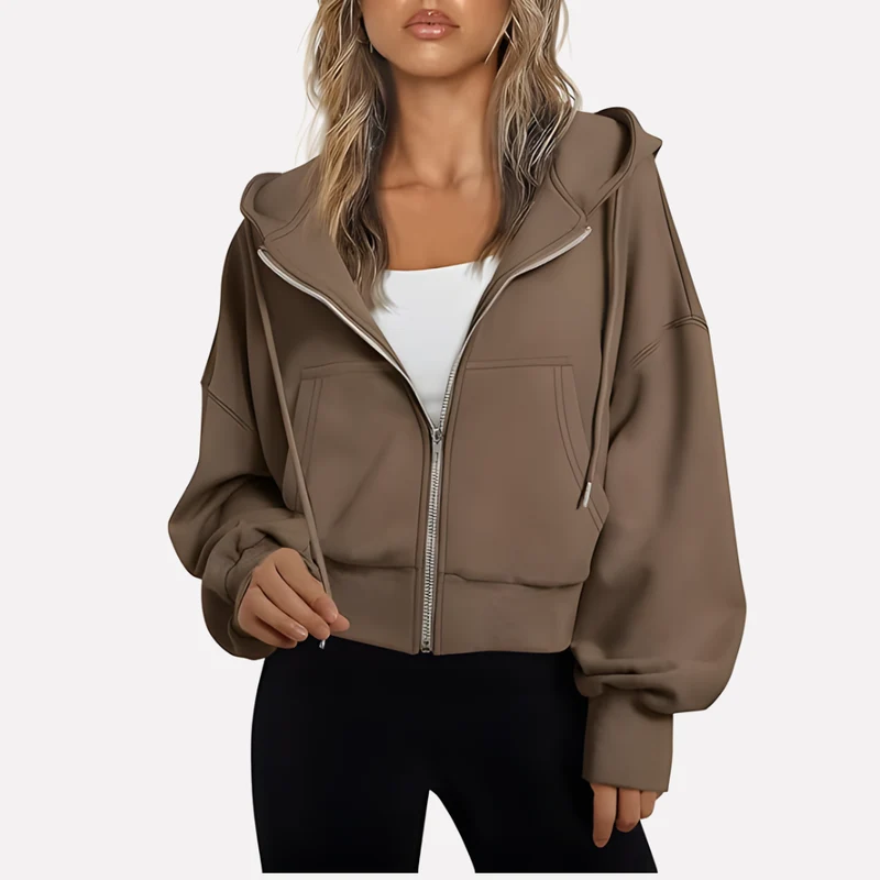 Antonia | Damen Cropped Zip Hoodie Relaxed Fit
