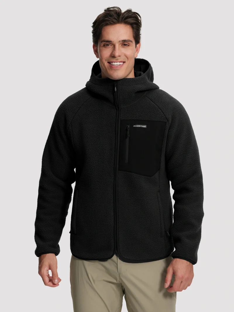 Men's Sherpa Fleece Full-Zip Hooded Jacket with Chest Pocket