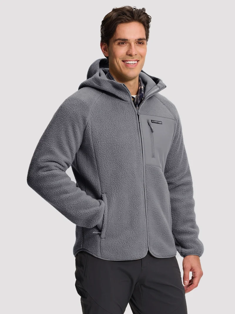 Men's Sherpa Fleece Full-Zip Hooded Jacket with Chest Pocket