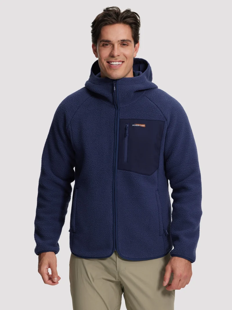 Men's Sherpa Fleece Full-Zip Hooded Jacket with Chest Pocket