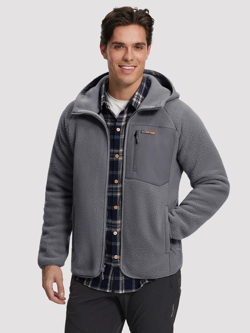 Men's Sherpa Fleece Full-Zip Hooded Jacket with Chest Pocket