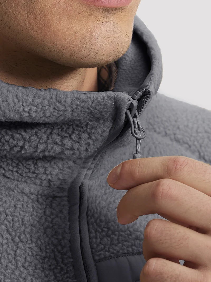 Men's Sherpa Fleece Full-Zip Hooded Jacket with Chest Pocket