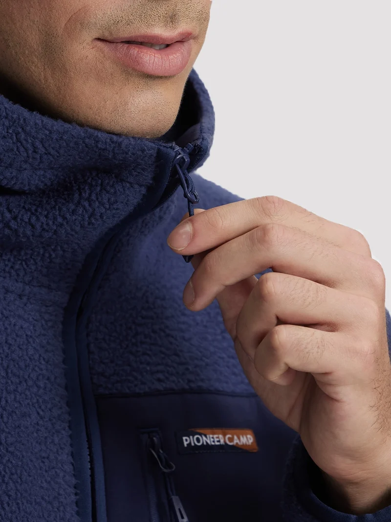 Men's Sherpa Fleece Full-Zip Hooded Jacket with Chest Pocket