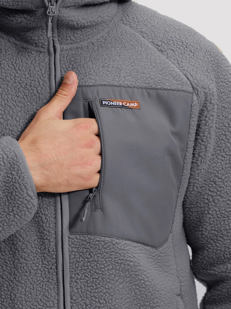 Men's Sherpa Fleece Full-Zip Hooded Jacket with Chest Pocket