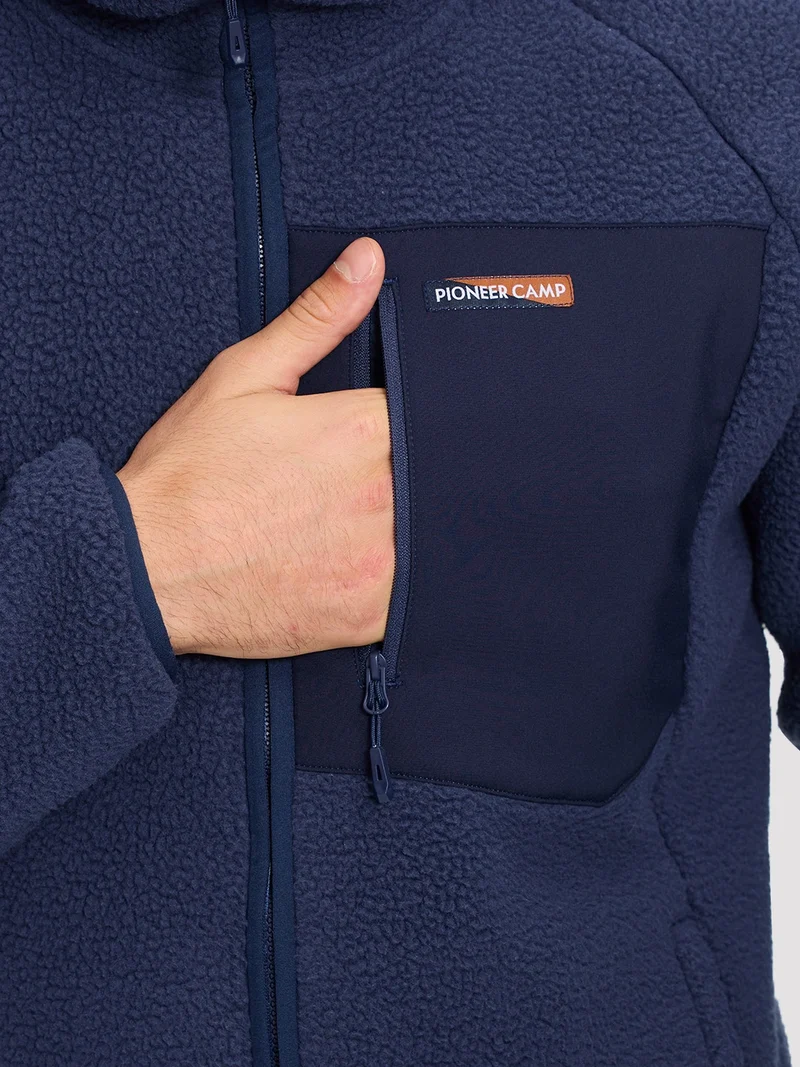 Men's Sherpa Fleece Full-Zip Hooded Jacket with Chest Pocket