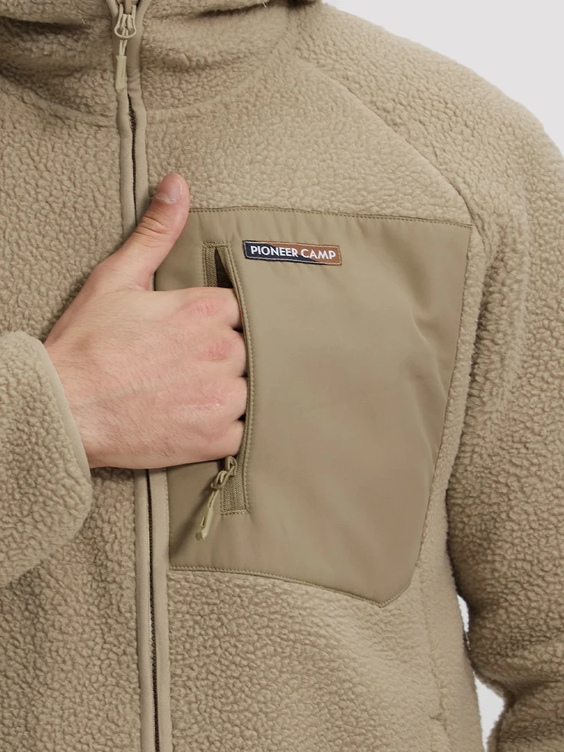 Men's Sherpa Fleece Full-Zip Hooded Jacket with Chest Pocket