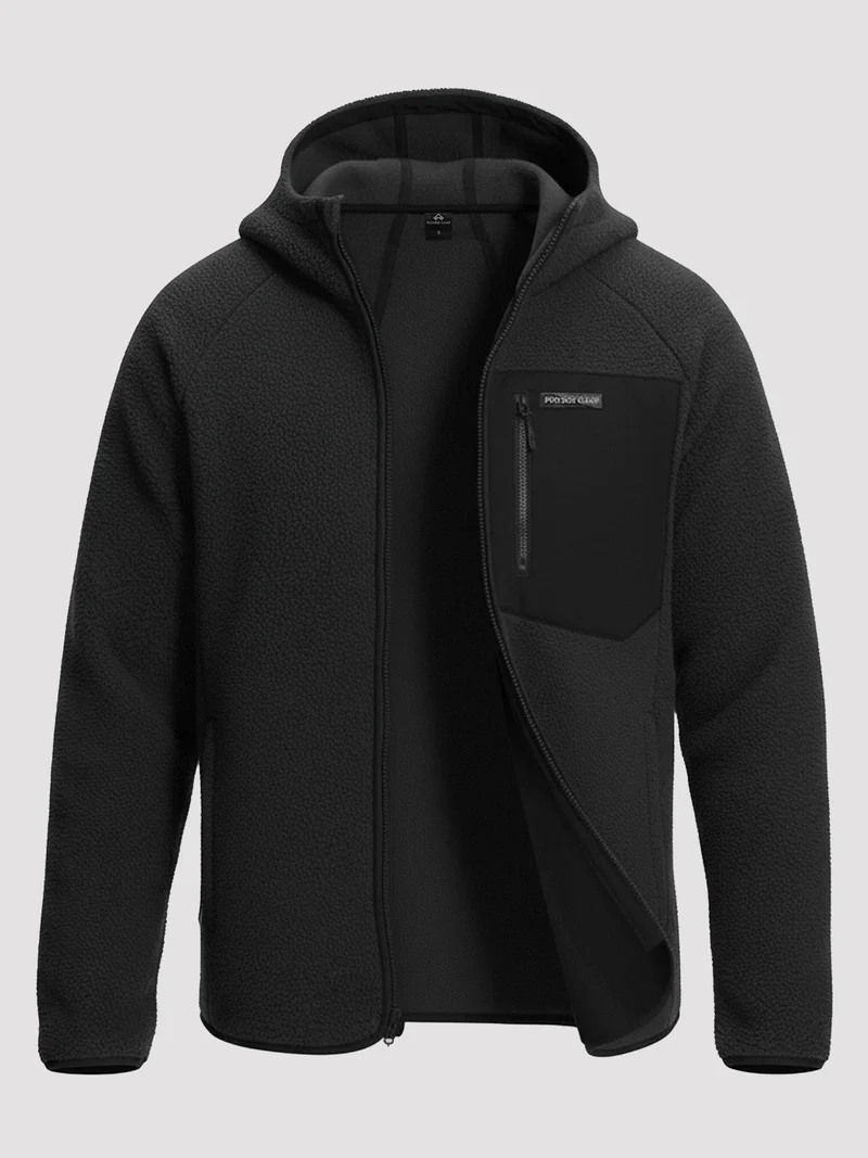 Men's Sherpa Fleece Full-Zip Hooded Jacket with Chest Pocket