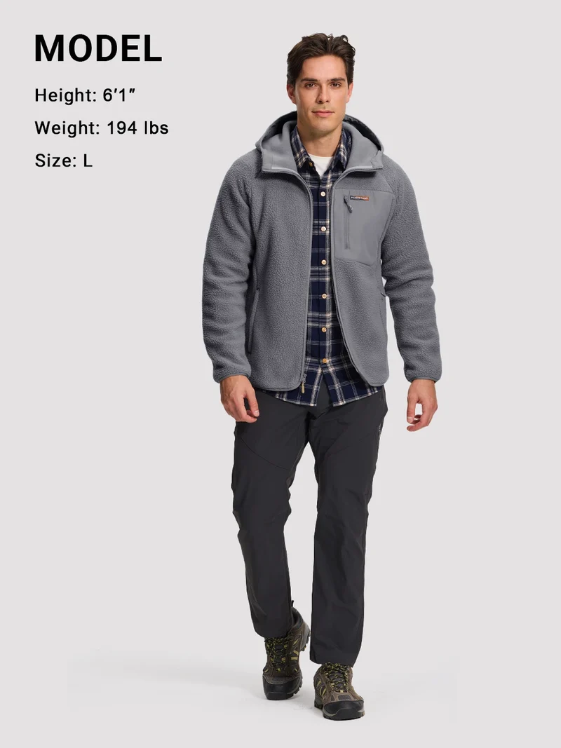 Men's Sherpa Fleece Full-Zip Hooded Jacket with Chest Pocket