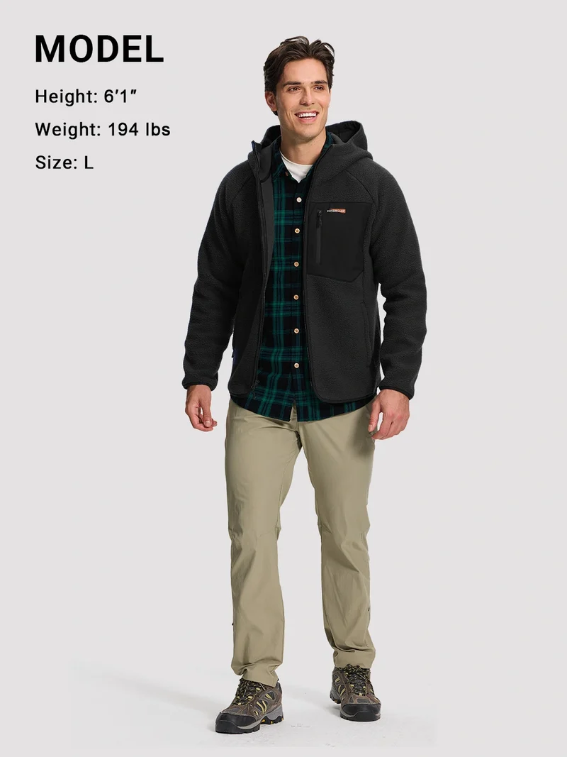 Men's Sherpa Fleece Full-Zip Hooded Jacket with Chest Pocket