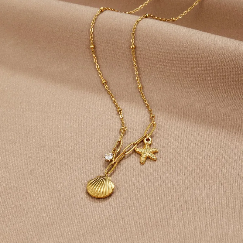 Goldene Muschel & Seestern Halskette