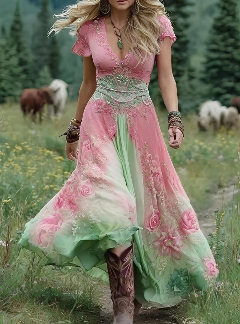 Erica - Elegantes Maxikleid mit Blumenmuster für Damen