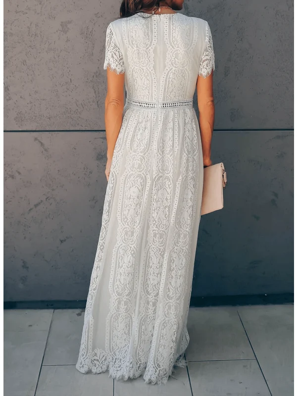 Elliana - Langes Spitzenkleid mit V-Ausschnitt