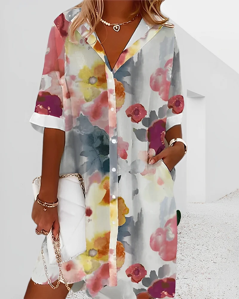 Alivia - Lockeres Damen-Hemdkleid mit Print
