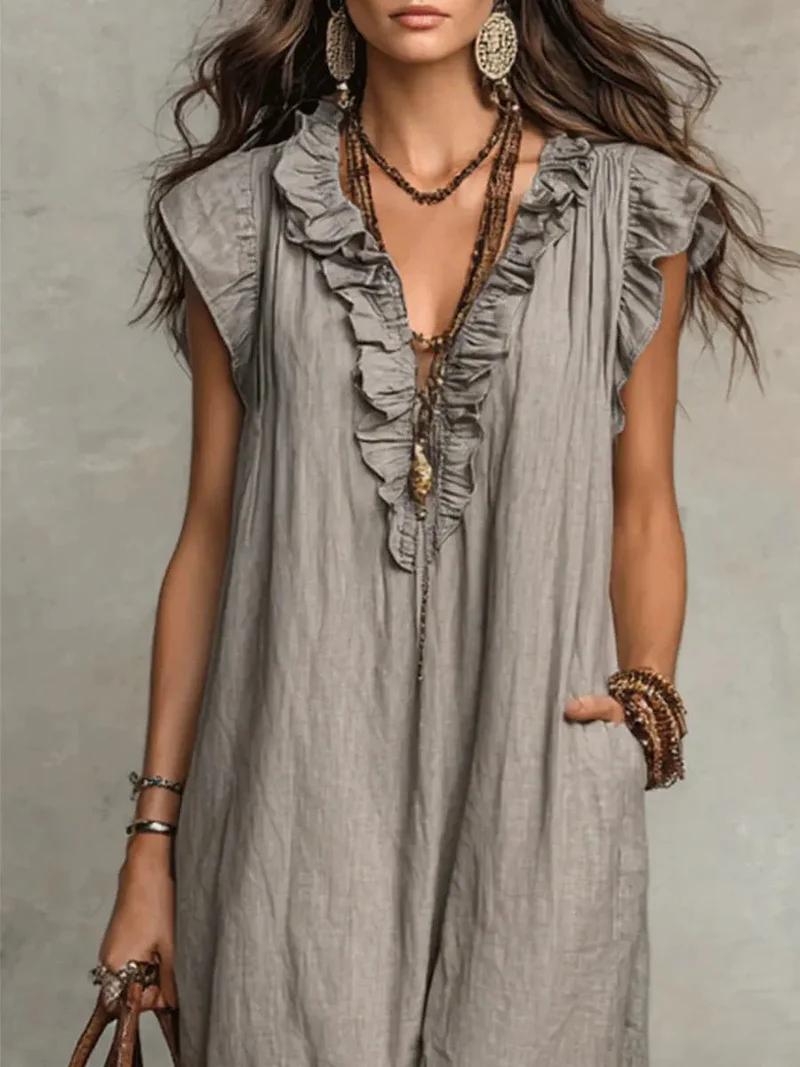 Anna | Damen Leinen Maxikleid im Boho-Stil für Hochzeitsgäste