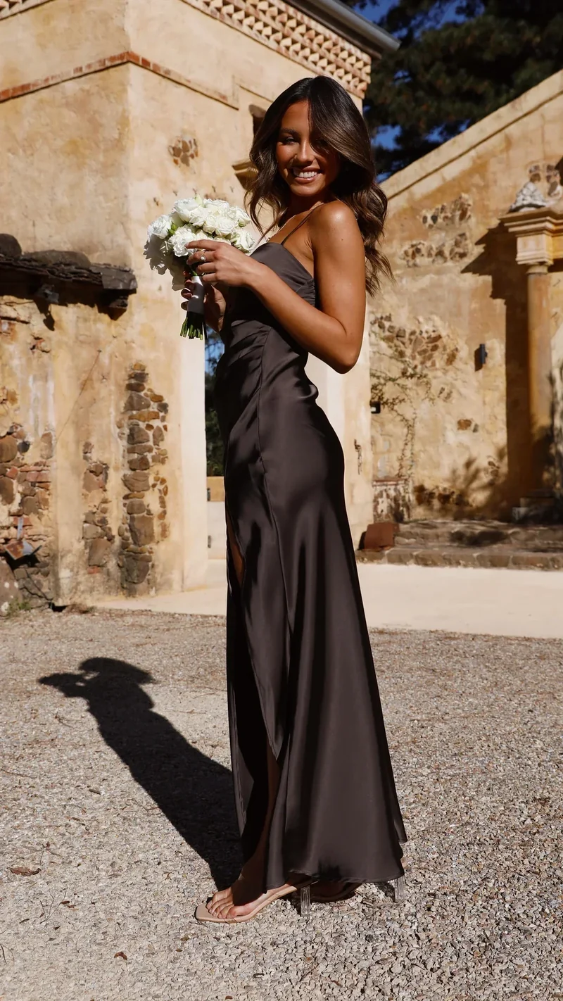 Marlene | Damen Satin Maxikleid für elegante Abende