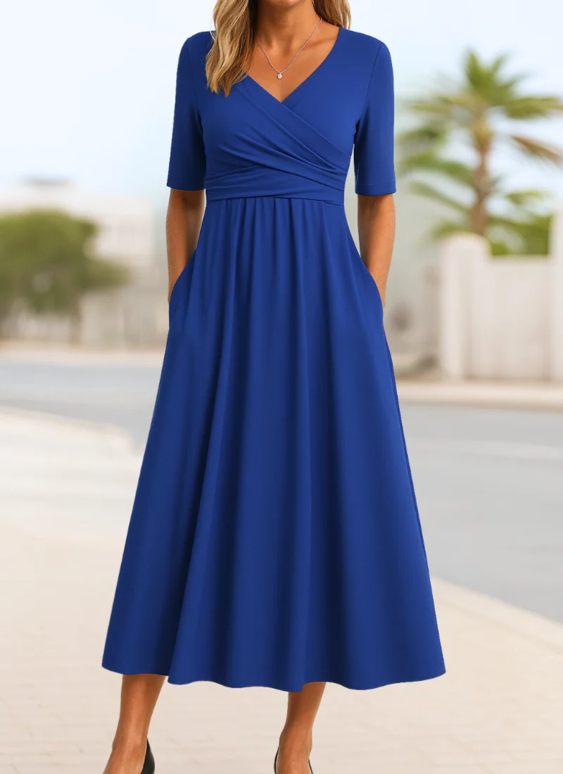 Luisa | Damen Elegantes Herbst-Crossover-Kleid für Abend