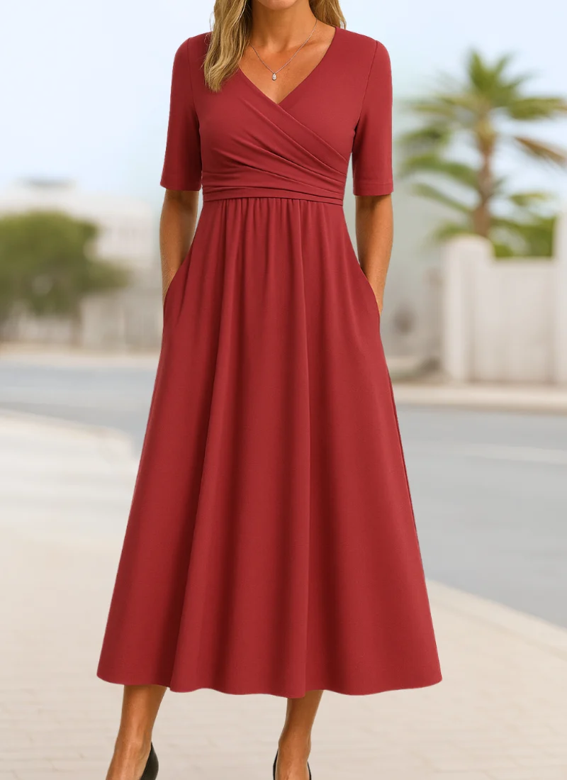 Luisa | Damen Elegantes Herbst-Crossover-Kleid für Abend