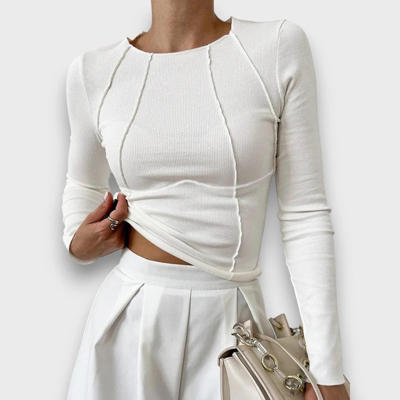 Clara – Geripptes Slim-Fit Langarmtop