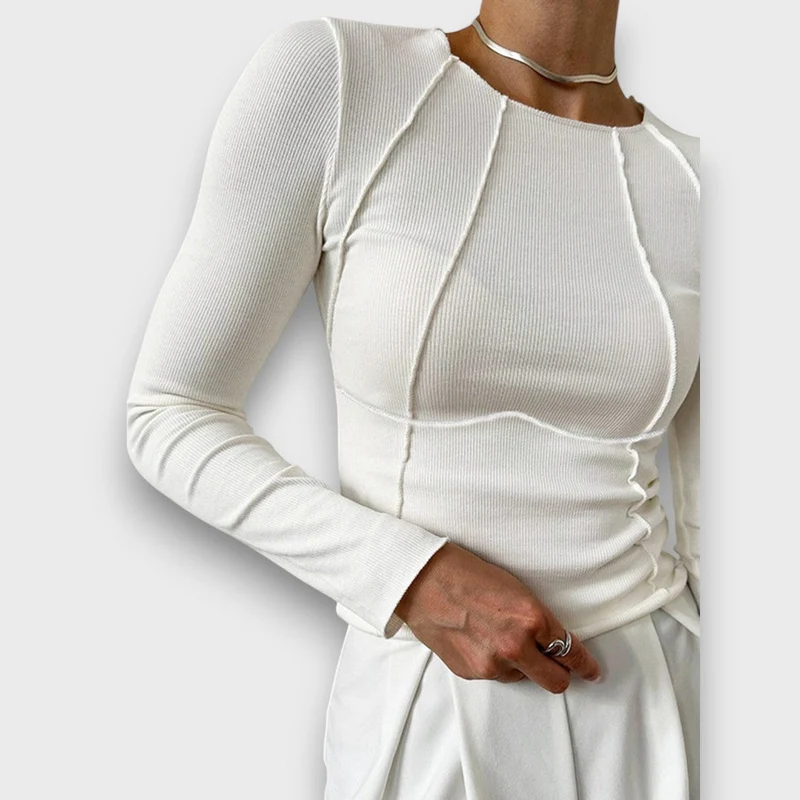 Clara – Geripptes Slim-Fit Langarmtop