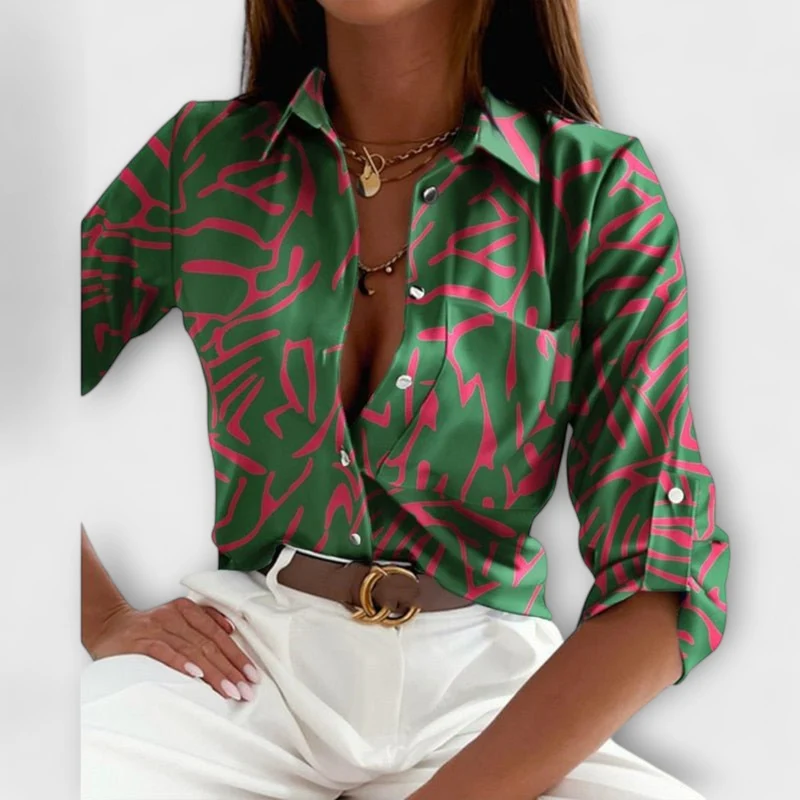 Lorena – Hemdbluse mit grafischem Print und Retro-Flair