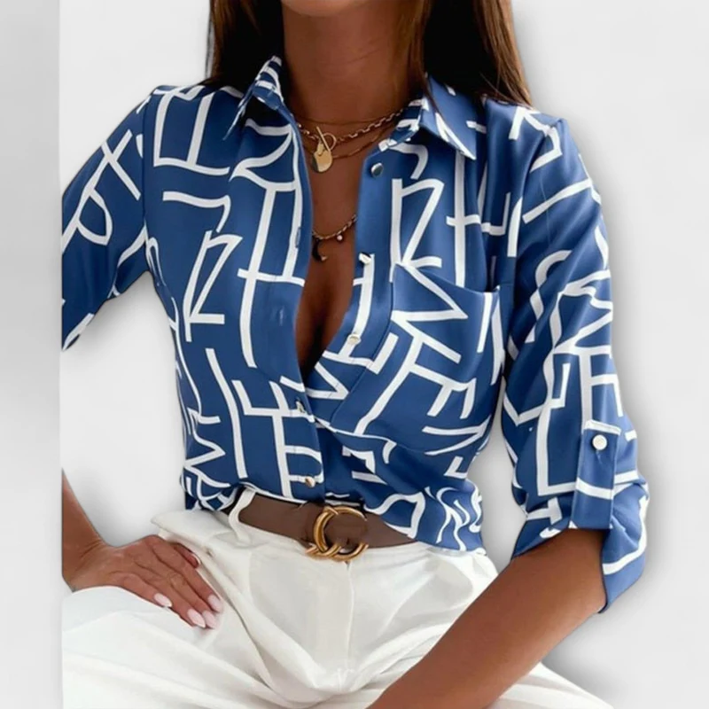 Lorena – Hemdbluse mit grafischem Print und Retro-Flair
