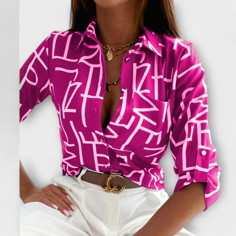 Lorena – Hemdbluse mit grafischem Print und Retro-Flair
