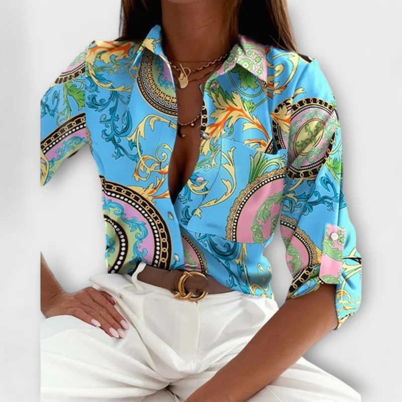 Lorena – Hemdbluse mit grafischem Print und Retro-Flair