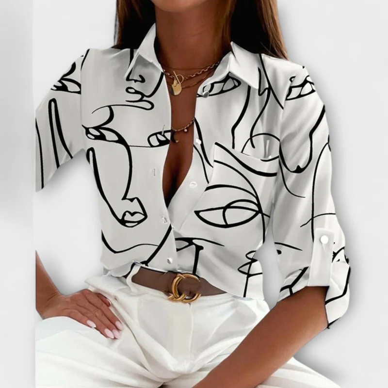 Lorena – Hemdbluse mit grafischem Print und Retro-Flair