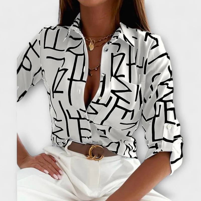 Lorena – Hemdbluse mit grafischem Print und Retro-Flair