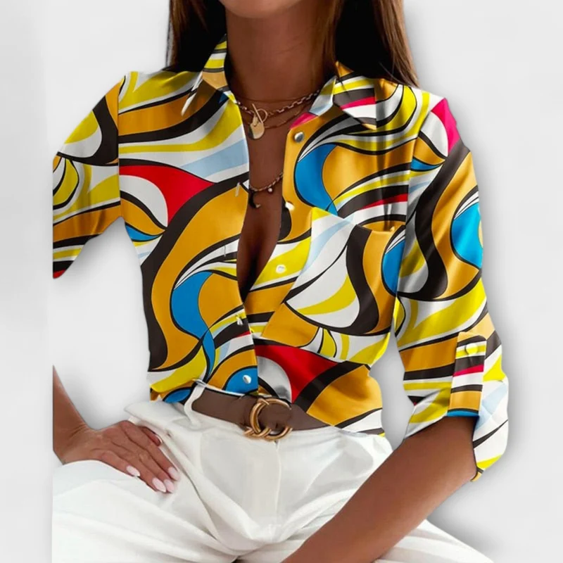 Lorena – Hemdbluse mit grafischem Print und Retro-Flair