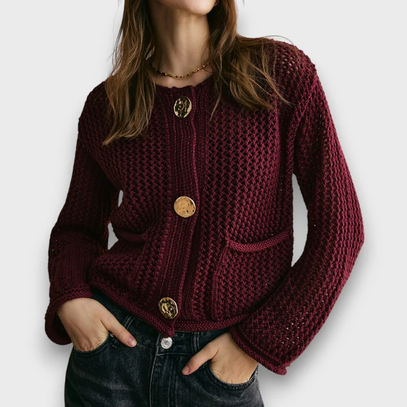 Jessa – Strick-Cardigan in Burgunderrot