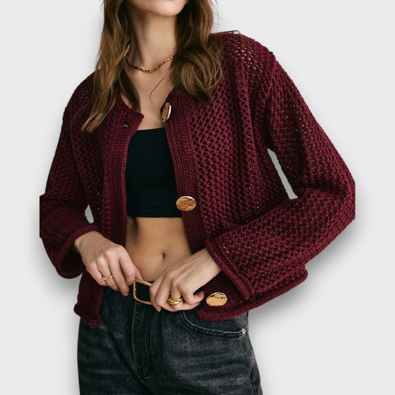 Jessa – Strick-Cardigan in Burgunderrot