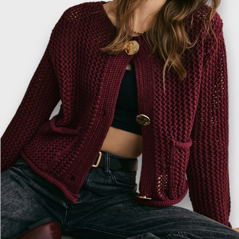 Jessa – Strick-Cardigan in Burgunderrot