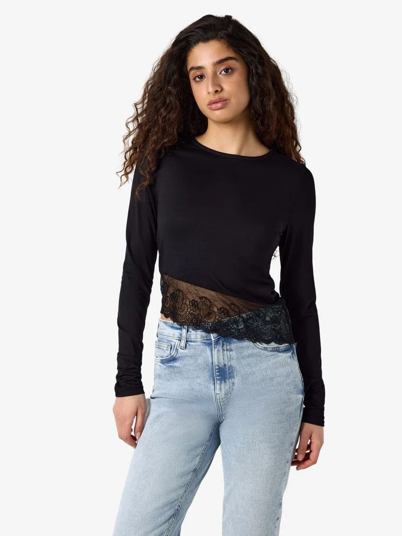 NMJUNE L/S ASSYM LACE TOP