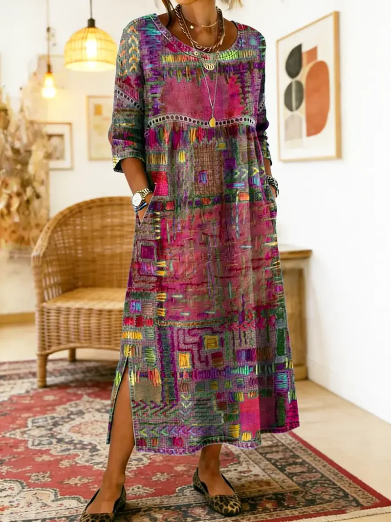 Leni | Damen Boho-Kleid mit Ethno-Patchwork
