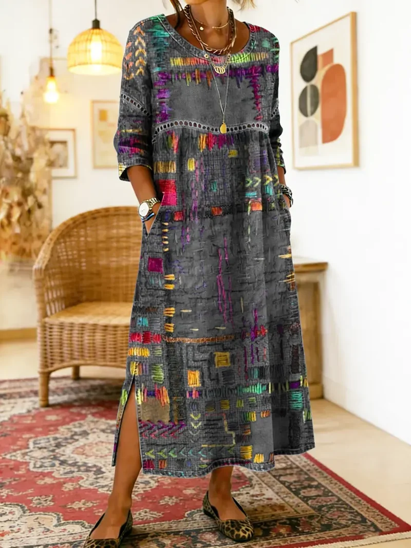 Leni | Damen Boho-Kleid mit Ethno-Patchwork