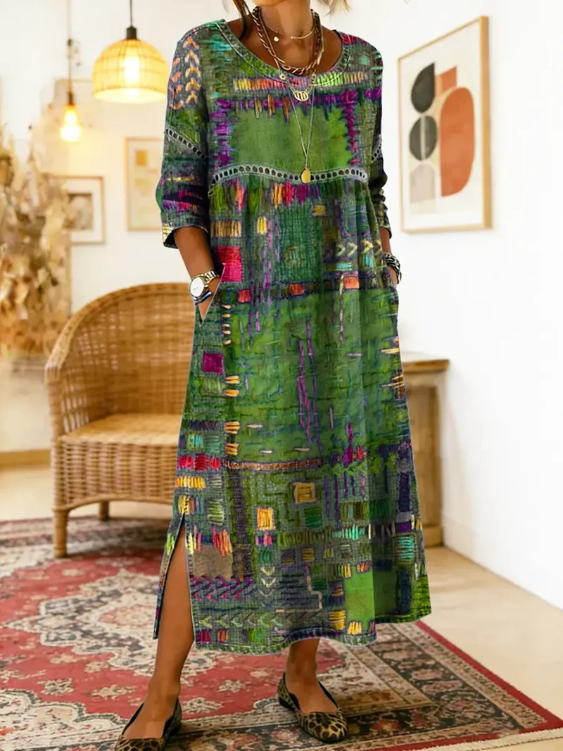 Leni | Damen Boho-Kleid mit Ethno-Patchwork