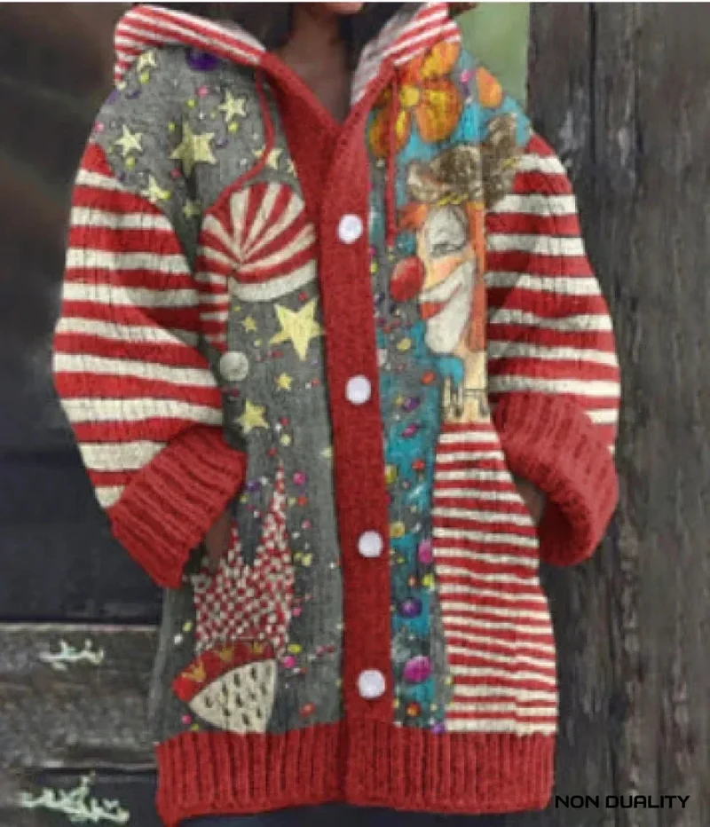 Marie | Damen Übergroße Kuschelige Strickjacke im Katzendesign