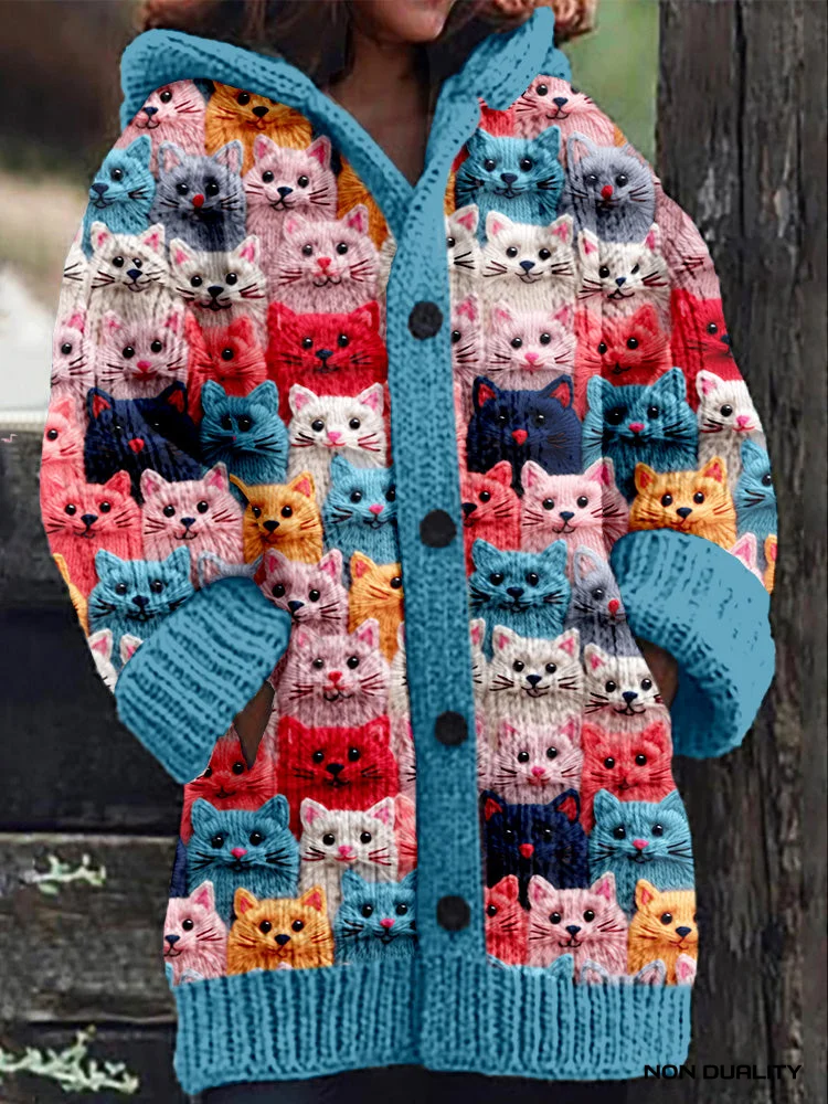Marie | Damen Übergroße Kuschelige Strickjacke im Katzendesign