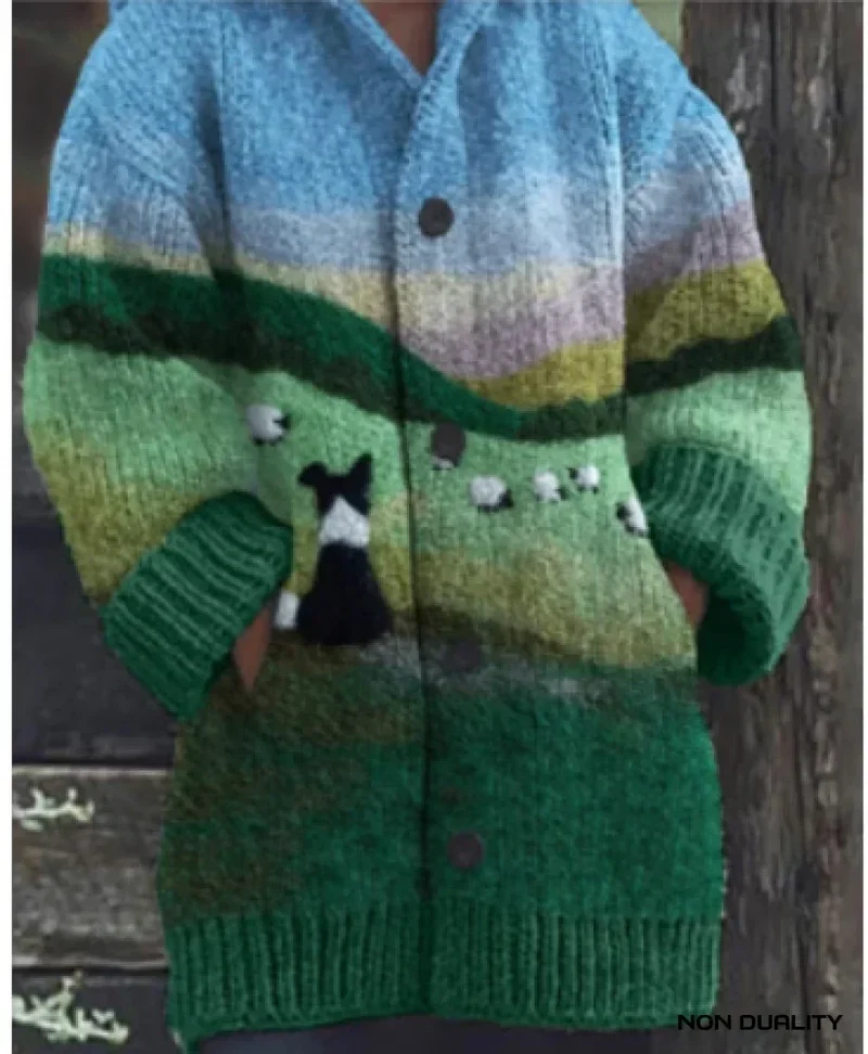 Marie | Damen Übergroße Kuschelige Strickjacke im Katzendesign
