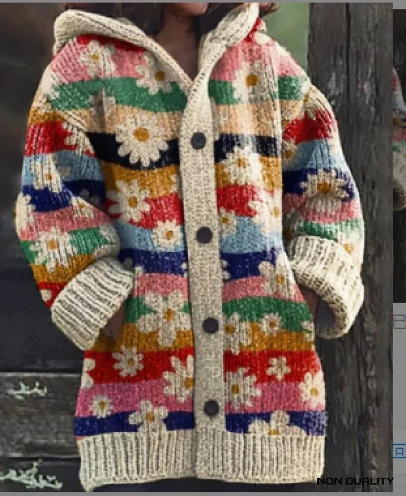 Marie | Damen Übergroße Kuschelige Strickjacke im Katzendesign