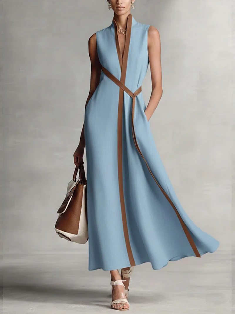 Lena | Damen Leichtes Modernes Mandarin-Kleid ärmellos