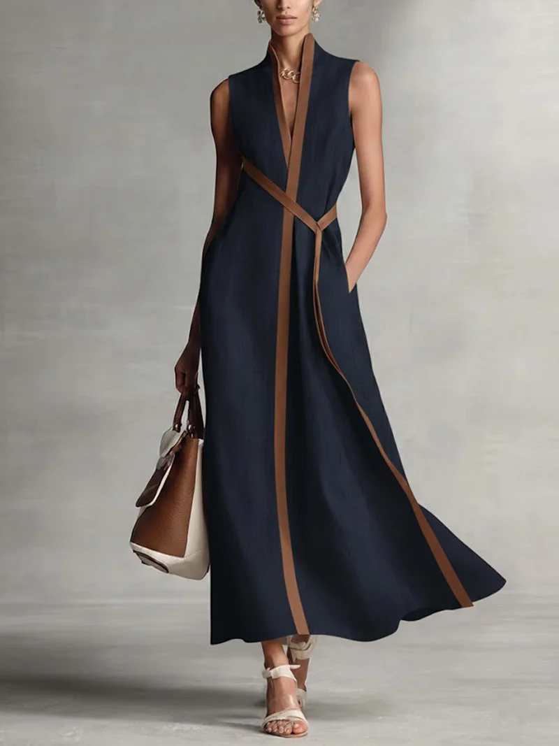 Lena | Damen Leichtes Modernes Mandarin-Kleid ärmellos