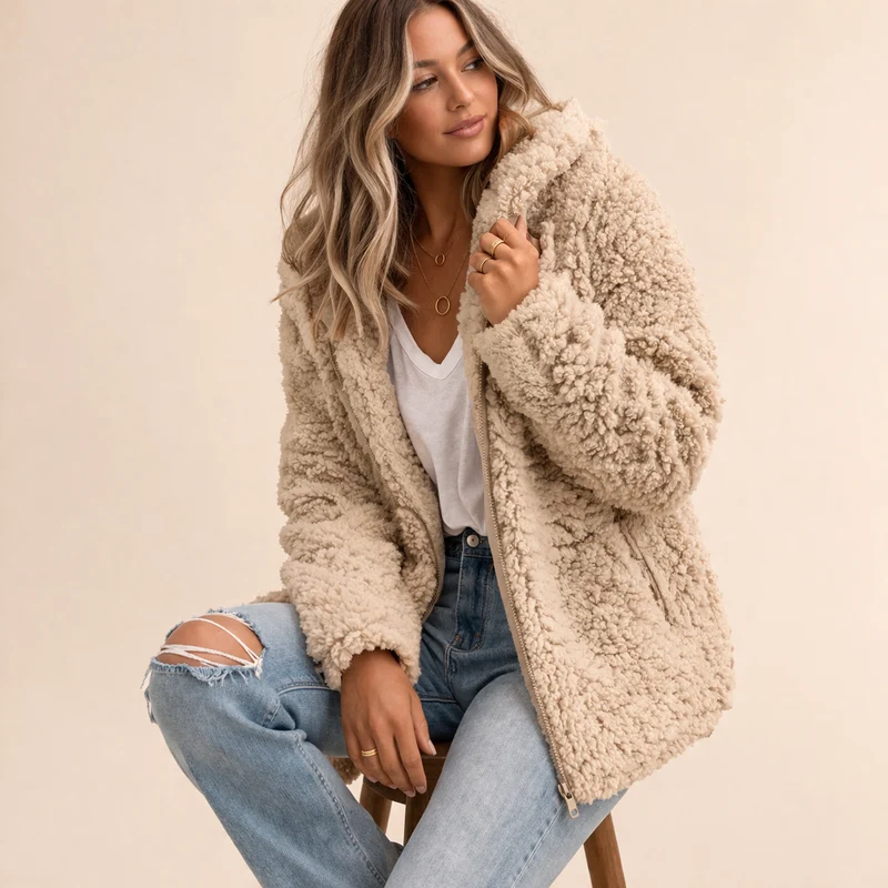 Emilia | Damen Oversized Kuschelige Kapuzenjacke für Herbst