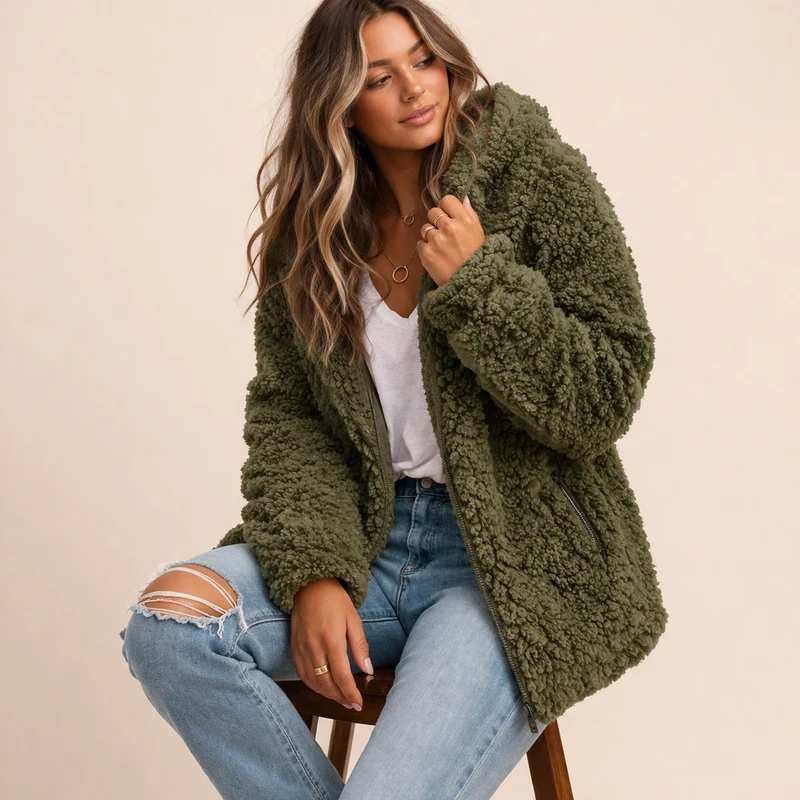 Emilia | Damen Oversized Kuschelige Kapuzenjacke für Herbst