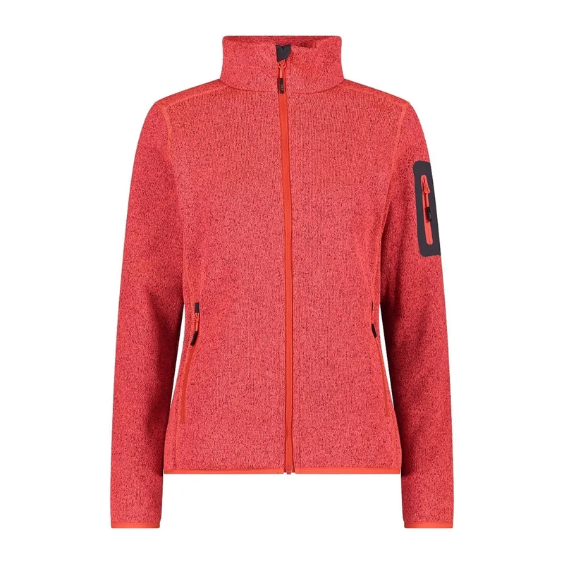 CMP Damen knitted melange Fleecejacke 3H14746 papavero-red fluo-antracite
