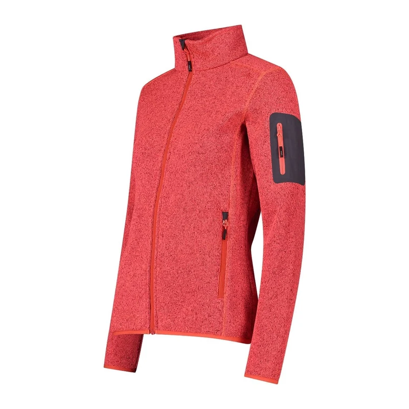 CMP Damen knitted melange Fleecejacke 3H14746 papavero-red fluo-antracite