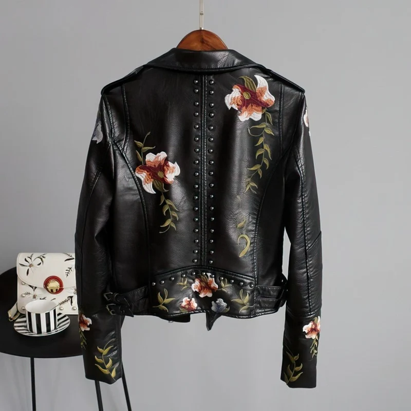 Modische Floral Vegane Lederjacke