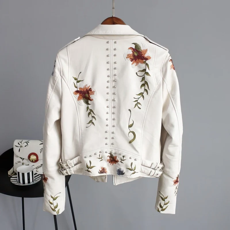 Modische Floral Vegane Lederjacke