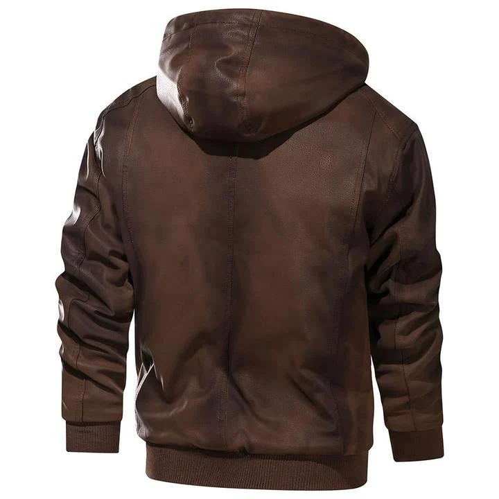 Herren Vegan Lederjacke mit Kapuze